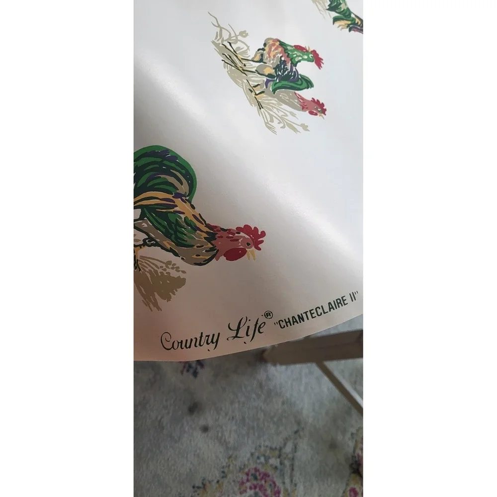 Vintage 90s Retro Kitchen WallPaper Covering Colorful Roosters‎ Roll 29inchx28ft